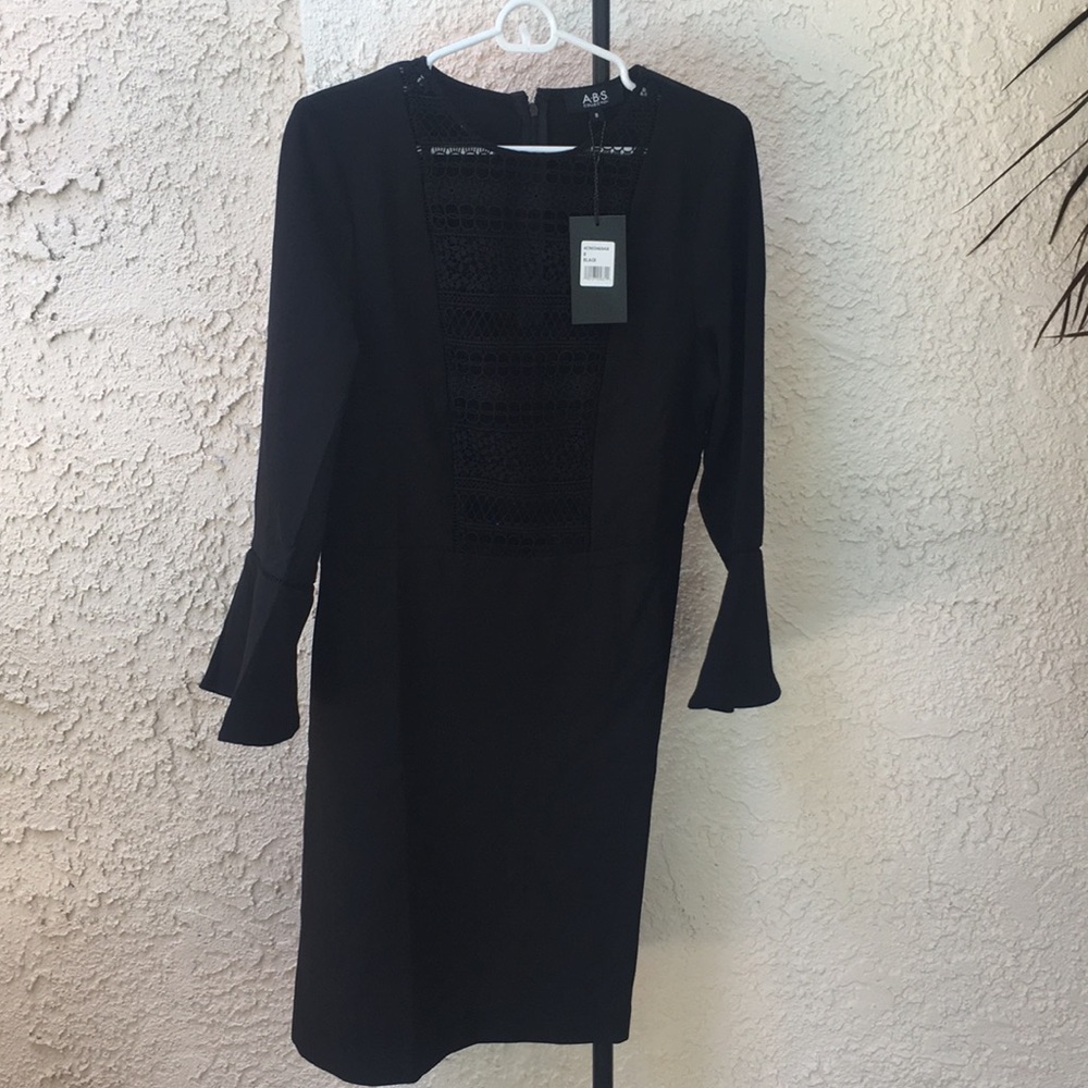 ABS bell sleeve black dress lace detail sz 8
